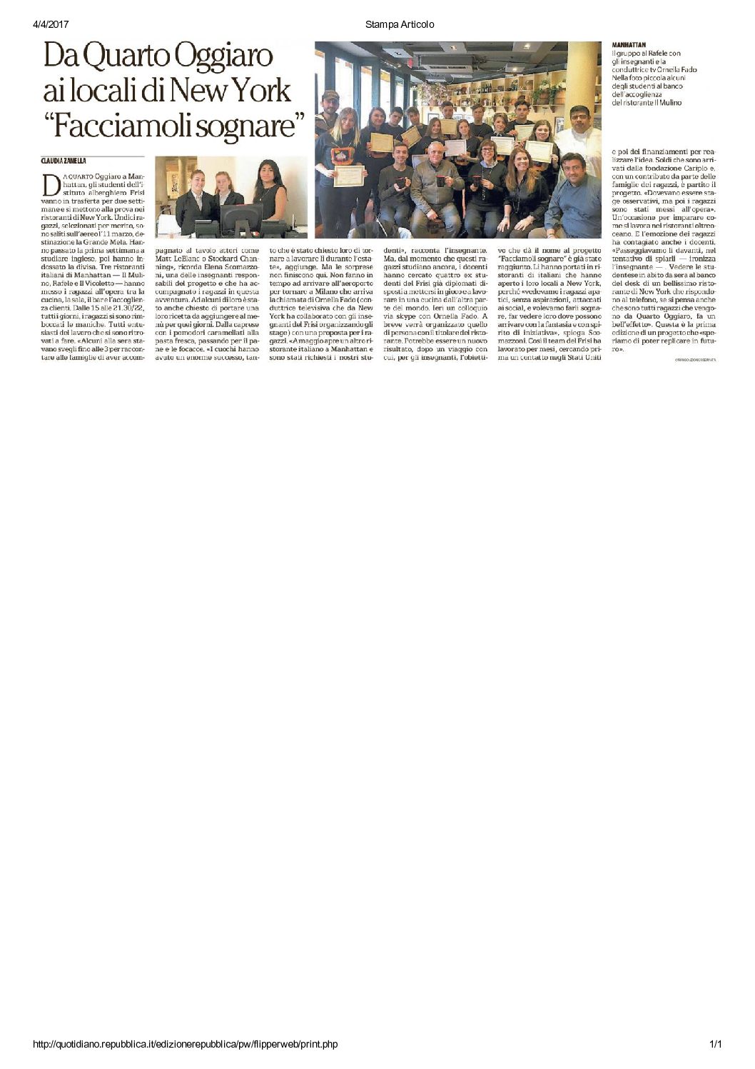 “REPUBBLICA” SCRIVE DEL FRISI