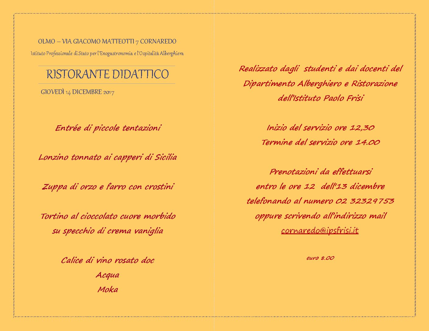 RISTORANTE DIDATTICO 14 DICEMBRE – OLMO DI CORNAREDO