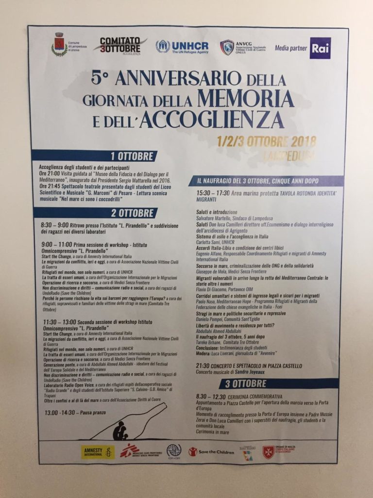 LAMPEDUSA- 5° ANNIVERSARIO DELLA GIORNATA DELLA MEMORIA E DELL’ACCOGLIENZA
