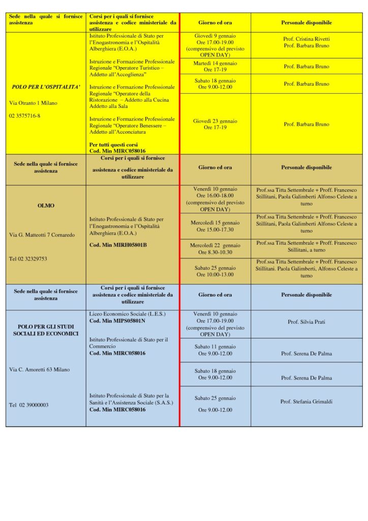 ISCRIZIONI 2020/2021 – ASSISTENZA ALLE FAMIGLIE – ULTIMI OPEN DAY